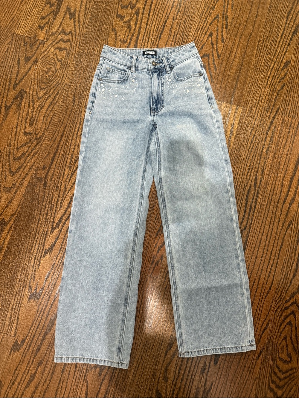 Katie J Light Wash Wide-Leg Jeans with Stone Detail